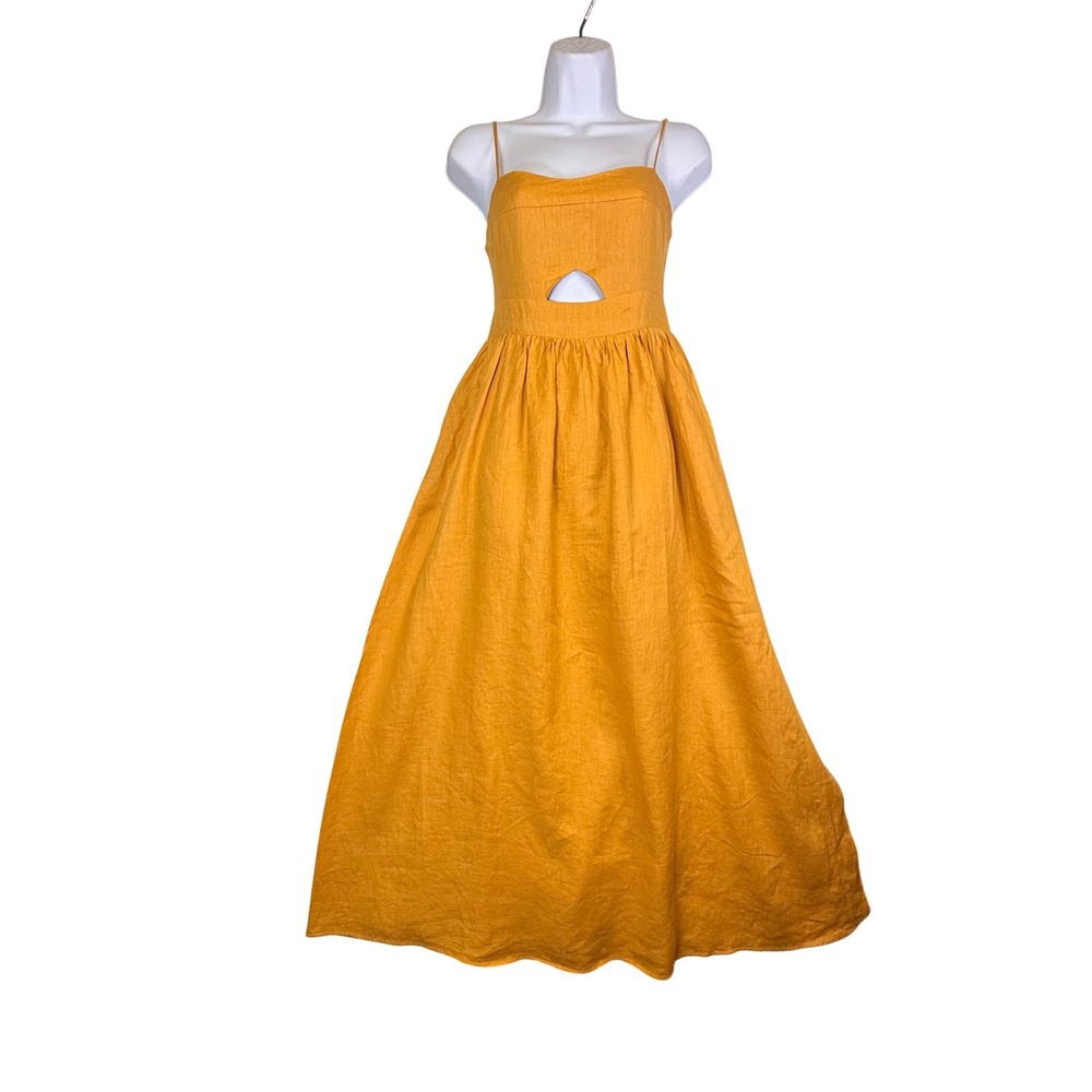 VTG DISSH Harper 100% Linen Cutout Smocked Back Midi Dress Wmns 4 Coastal Boho